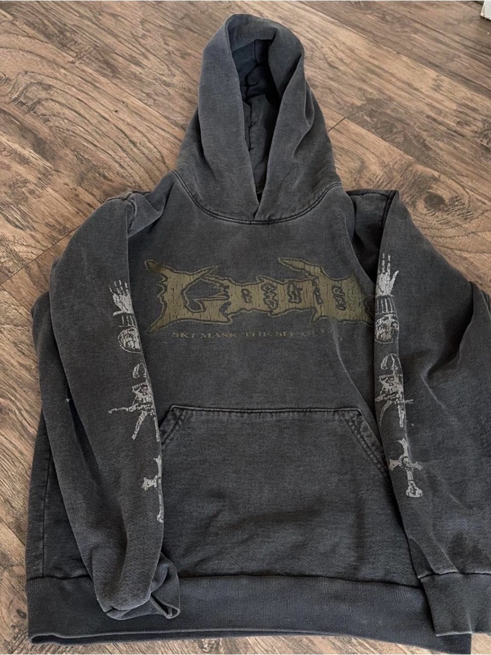 Black Graphic Pullover Hoodie with Front Logo SKI MASK THE SLUMP GOD